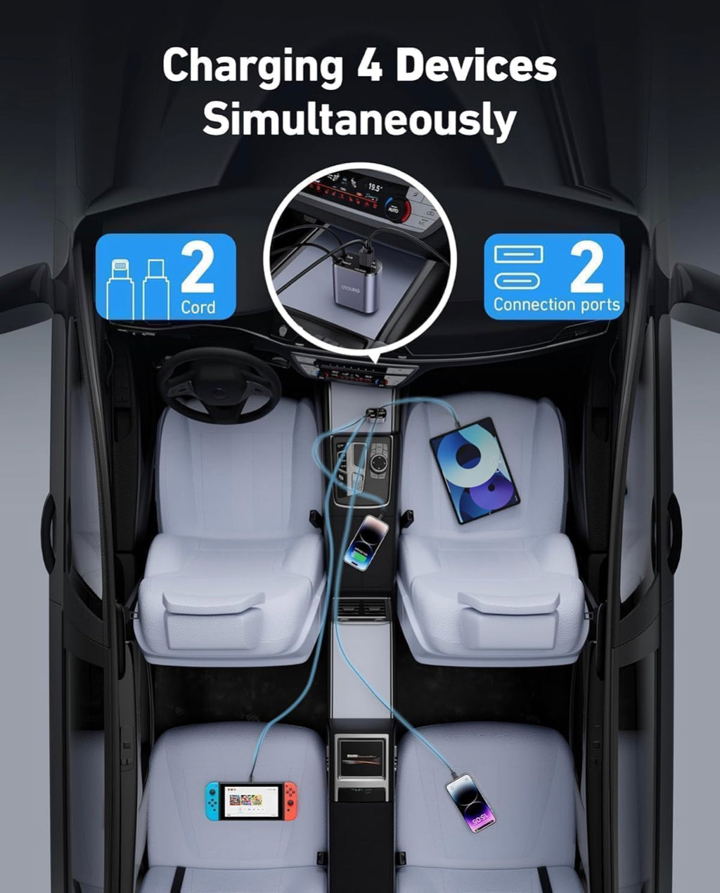 4-in-1 Retractable Car Charger | 120W Super Fast Charging