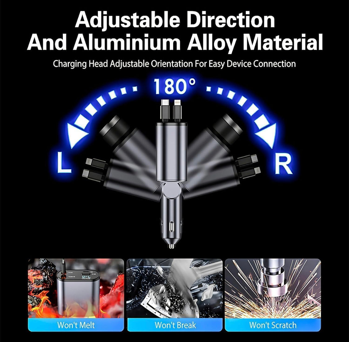 4-in-1 Retractable Car Charger | 120W Super Fast Charging