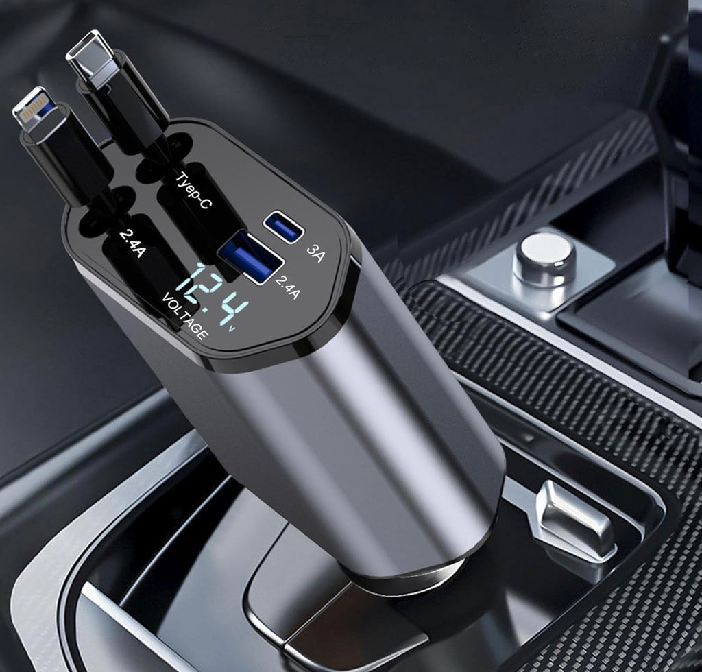 4-in-1 Retractable Car Charger | 120W Super Fast Charging
